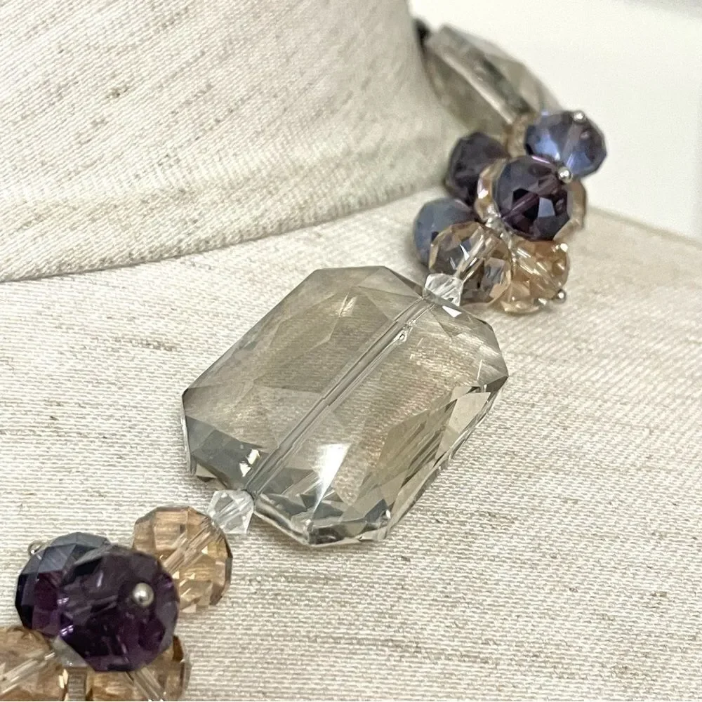 Aurora Borealis gray and purple toned crystal necklace